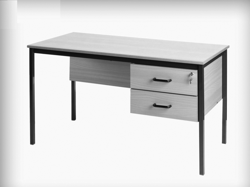 Cheap school furniture 2 drawer teacher table with metal legs