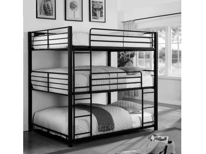Heavy duty school dormitory metal triple bunk bed with slide